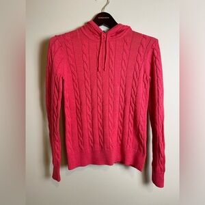 Brooks Brothers Cable Knit Pullover Hoodie Sweater 100% Cotton SMALL Coral Pink